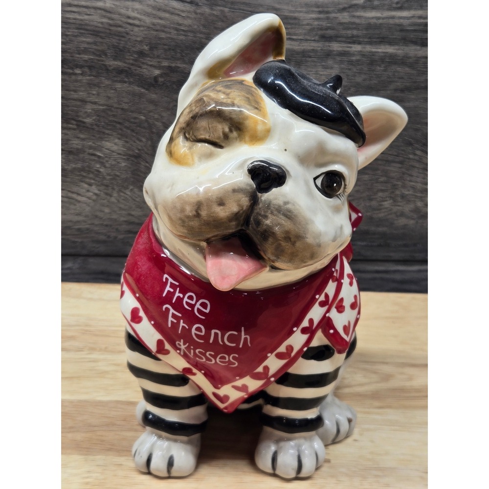 Blue Sky Clayworks Ceramic French Bulldog Beret Figurine Free French Kisses 8"